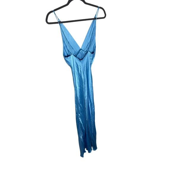 Bec + Bridge Lorelai V Maxi Dress Satin Ruched Formal Wedding Guest Blue Size 4 - Picture 8 of 10